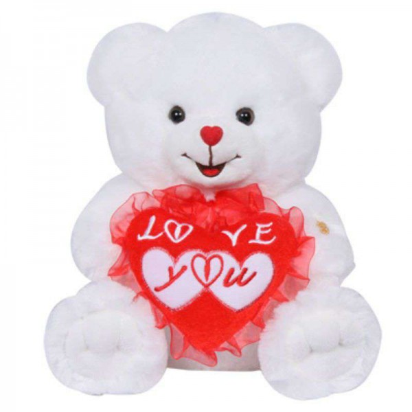 15 Inch White Teddy Bear holding Love You Heart